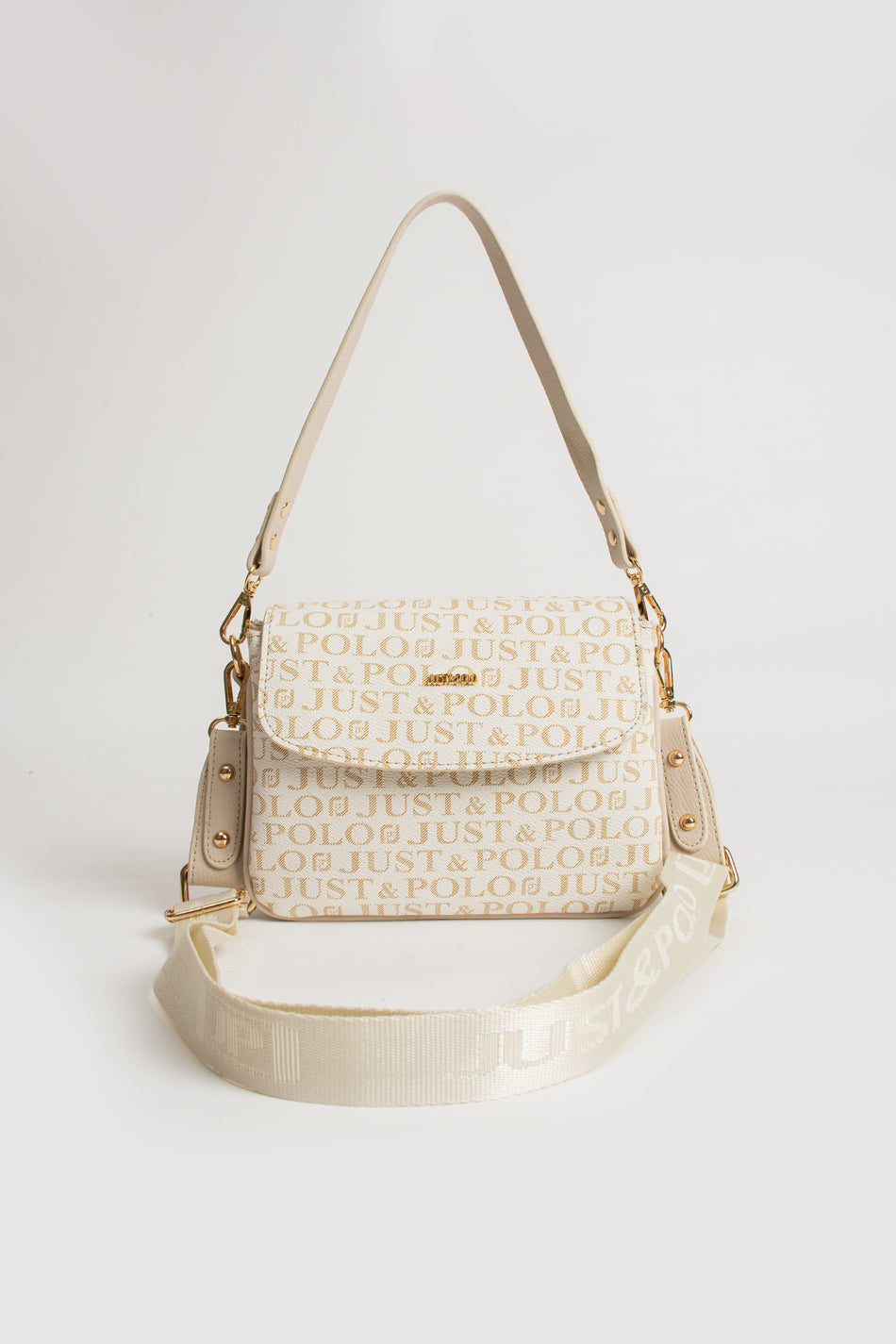 Just Polo Black Women's 3-Compartment Adjustable Long Strap Hand and Shoulder Bag JPM2065 Beige
