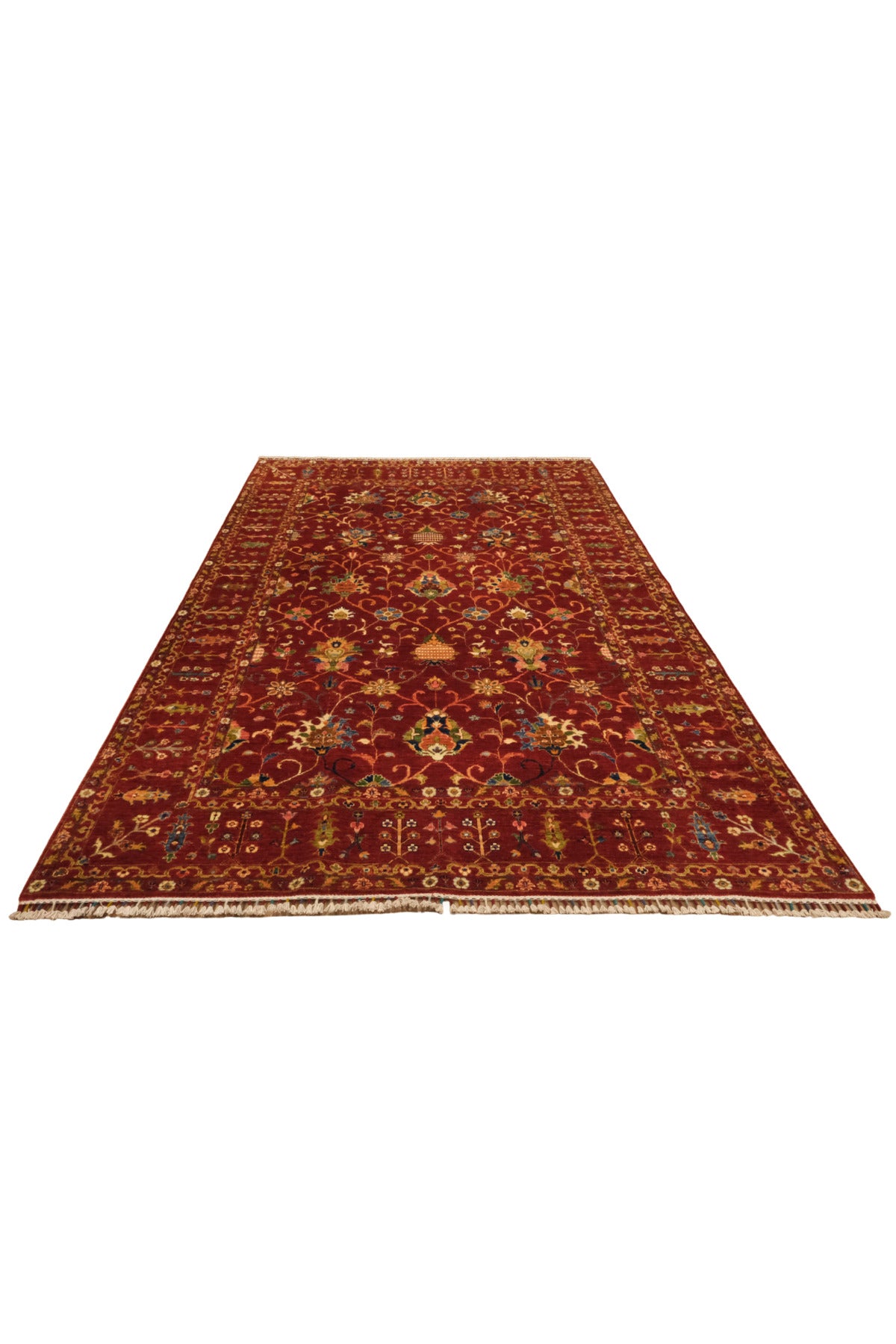 Vog Rug Sultani Handcrafted Red Anatolian Pattern Pattern Fringed Modern and Traditional Living Room Rug