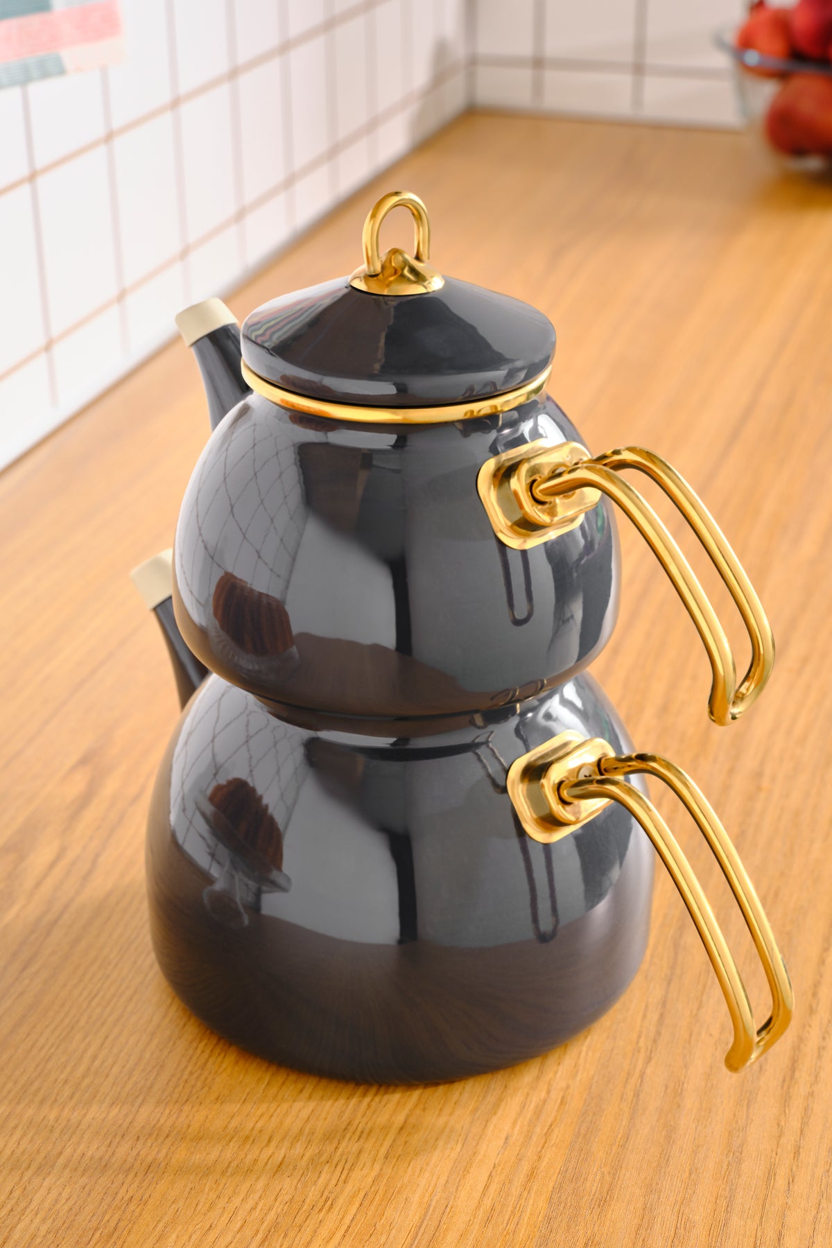 Karaca Retro Enamel Midi Teapot Anthracite - MALLTURK