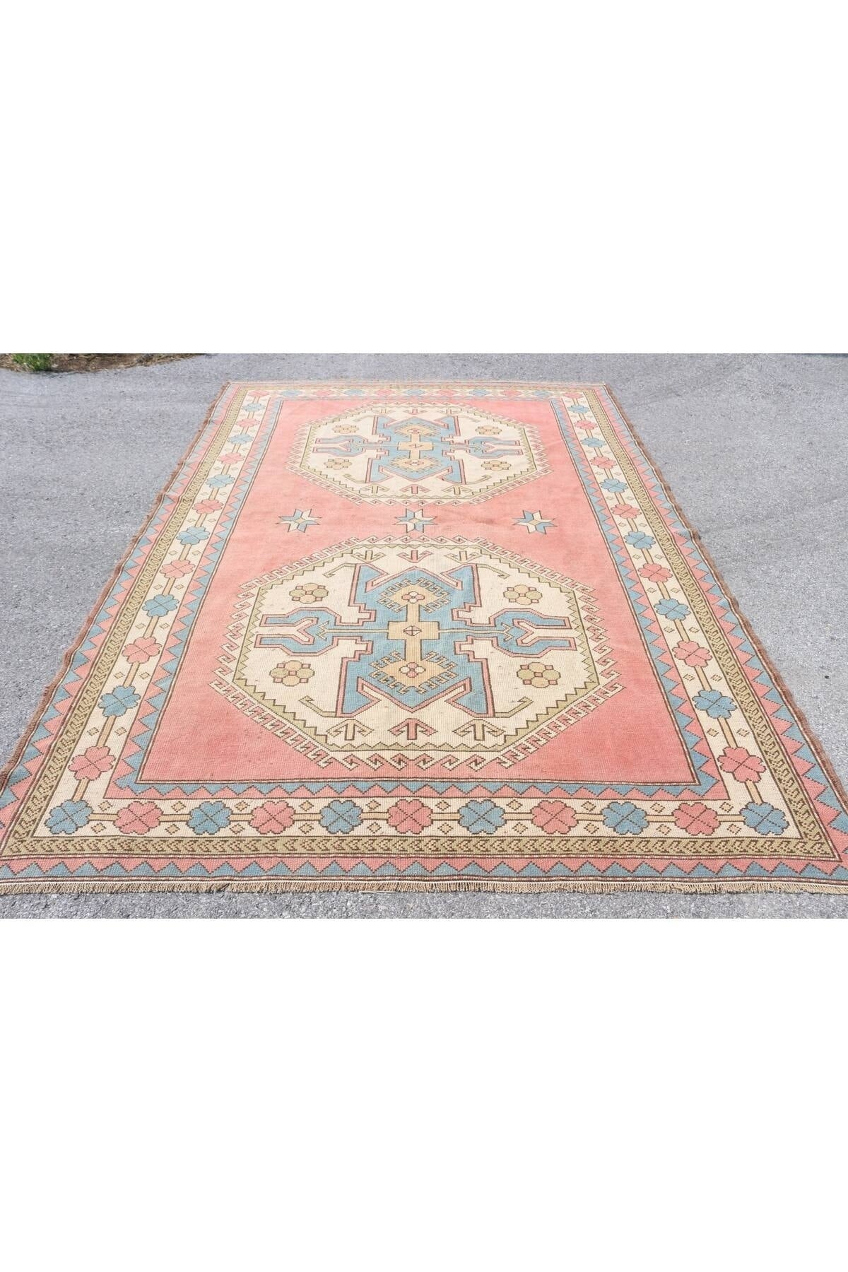 Kayra Export Hand-Woven Rug, Turkish Rug, Beige Usak Rug, 143x232 Cm , Anatolian Rug