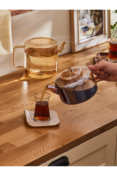 Karaca Flat Borosilicate Glass Midi Teapot in Amber - MALLTURK