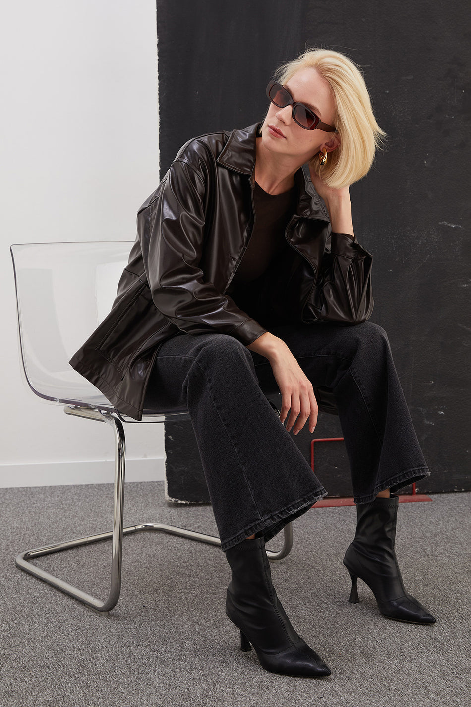 Buttoned Double Pocket Faux Leather Jacket