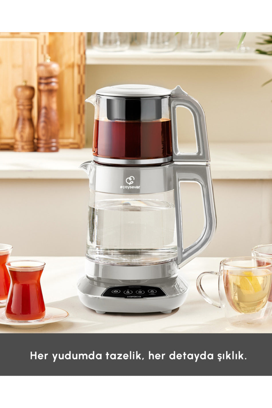Karaca Tea Maker, Baby Feeding Water and Kettle 3 in 1 TALKiNG GLASS Tea Maker Family Size Capacity 1700W - MALLTURK