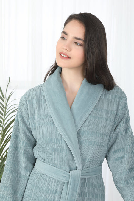 Ozdilek Sadem Organic Spruce Shawl Collar Bathrobe - MALLTURK