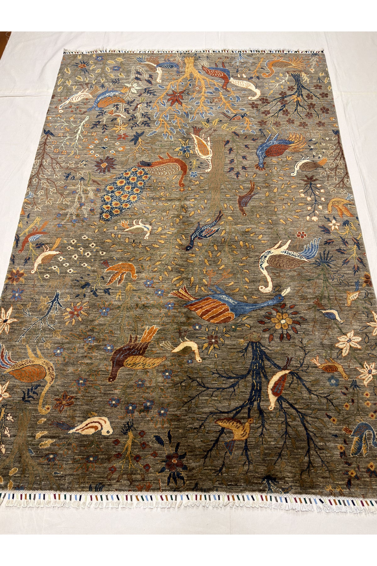 Afghan Rug Hand-Woven Kus Pattern 100% Wool Natural Dye Handicraft ile Elegant Design