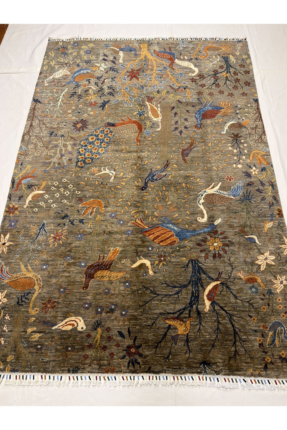 Afghan Rug Hand-Woven Kus Pattern 100% Wool Natural Dye Handicraft ile Elegant Design - MALLTURK