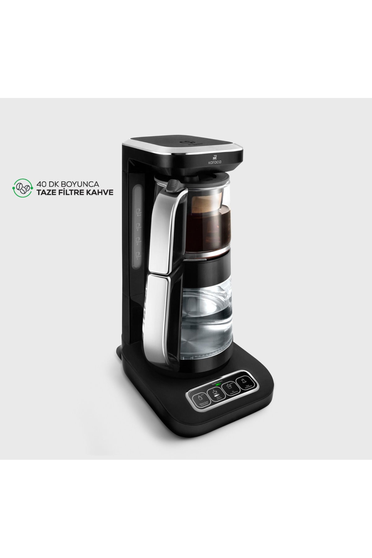 Karaca Tea Lover Robotea Pro 4 in 1 Talking Automatic Glass Tea Maker Water Heater 2500W Black Chrome - MALLTURK