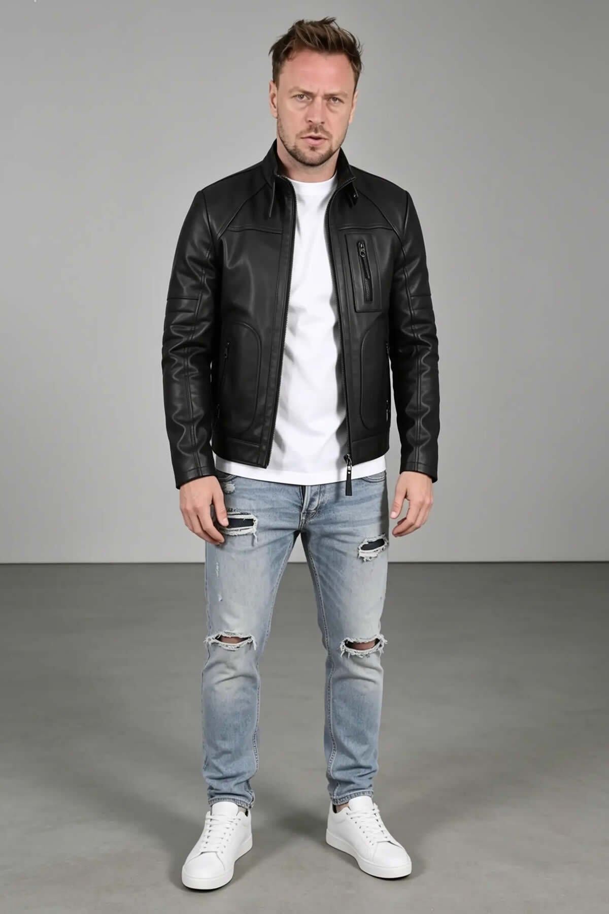 ALIN Theroux Men's Genuine Leather Relaxed Fit Leather Jacket Black - MALLTURK