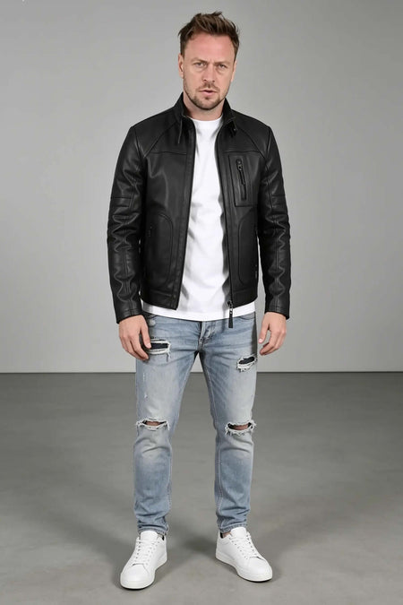 ALIN Theroux Men's Genuine Leather Relaxed Fit Leather Jacket Black - MALLTURK