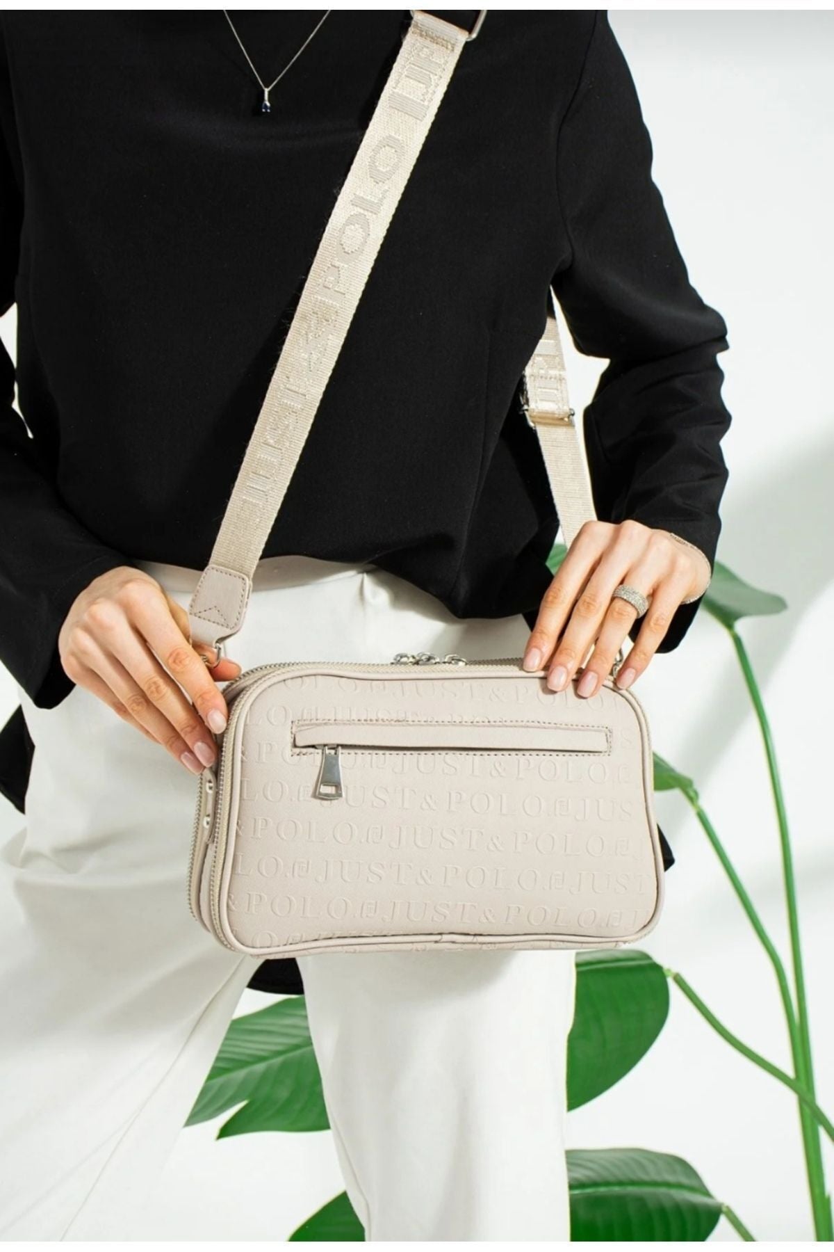 Just Polo Women's 3D Just & Polo Patterned Vegan Shoulder and Handbag 4023 Gray - MALLTURK