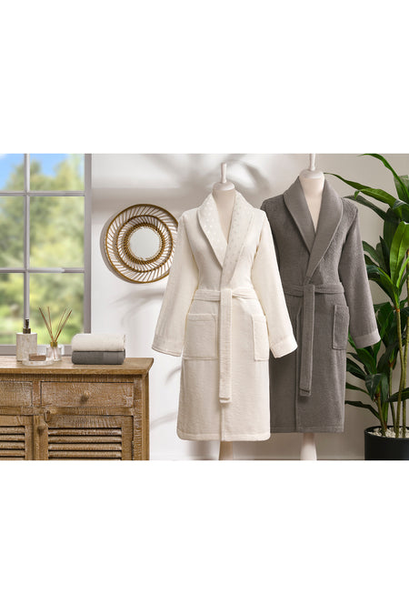 Ozdilek Point Happy Family Bathrobe Set %100 Cotton 4 Piece (2 Pieces Bathrobe + 2 Pieces Hand Towels) - MALLTURK