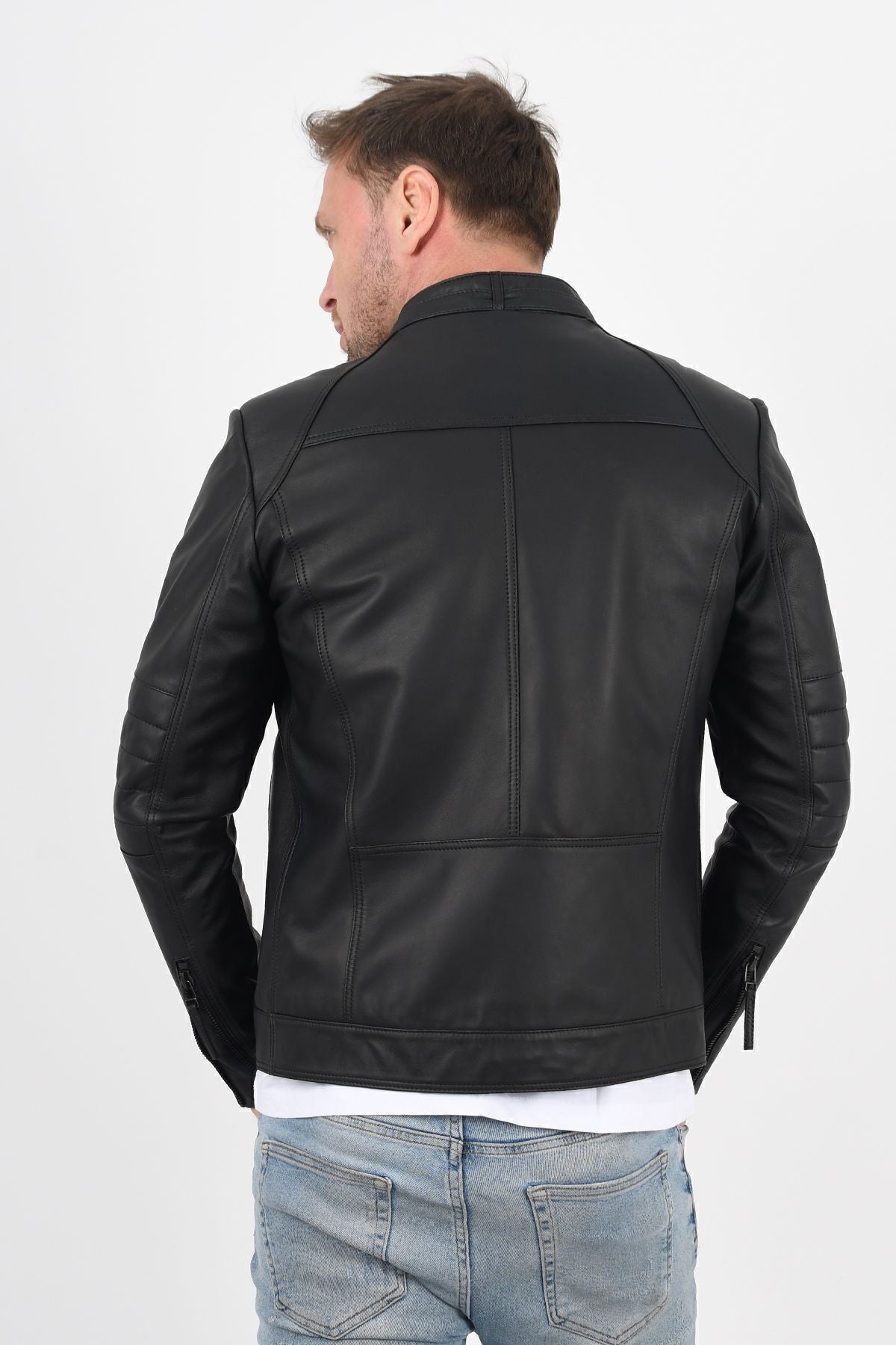 ALIN Theroux Men's Genuine Leather Relaxed Fit Leather Jacket Black - MALLTURK