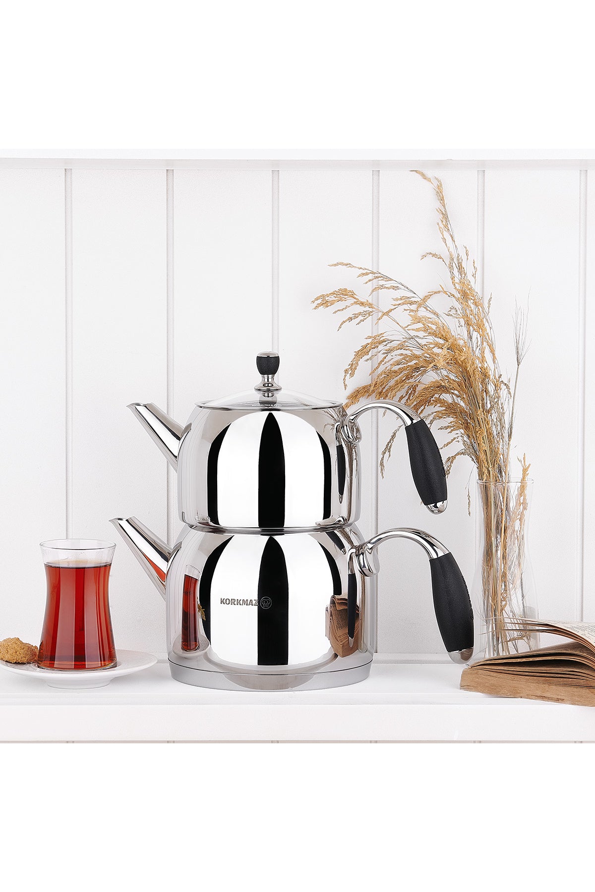 KORKMAZ Flora Black Maxi Teapot Set - MALLTURK