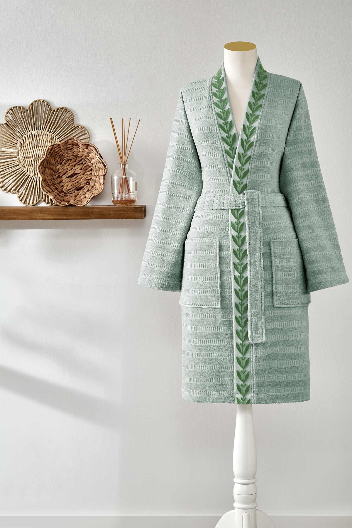Ozdilek Bergamot Embroidered Kimono Bathrobe - MALLTURK