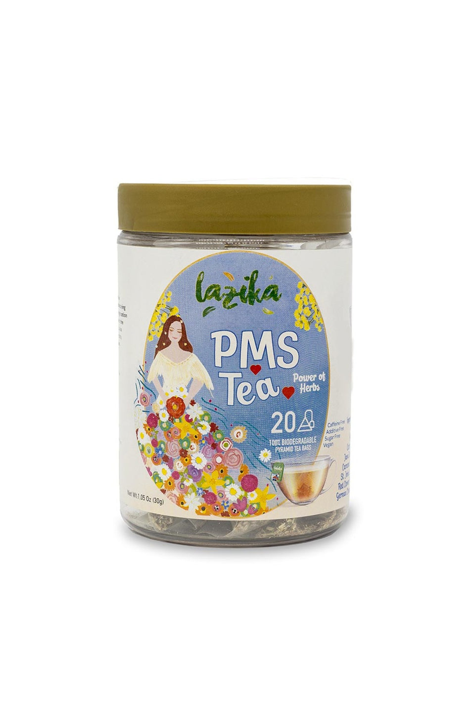 LAZIKA Cycle Tea — травяной чай для особых случаев, 20 пирамидальных PLA-пакетиков: крапива, тысячелистник, ромашка