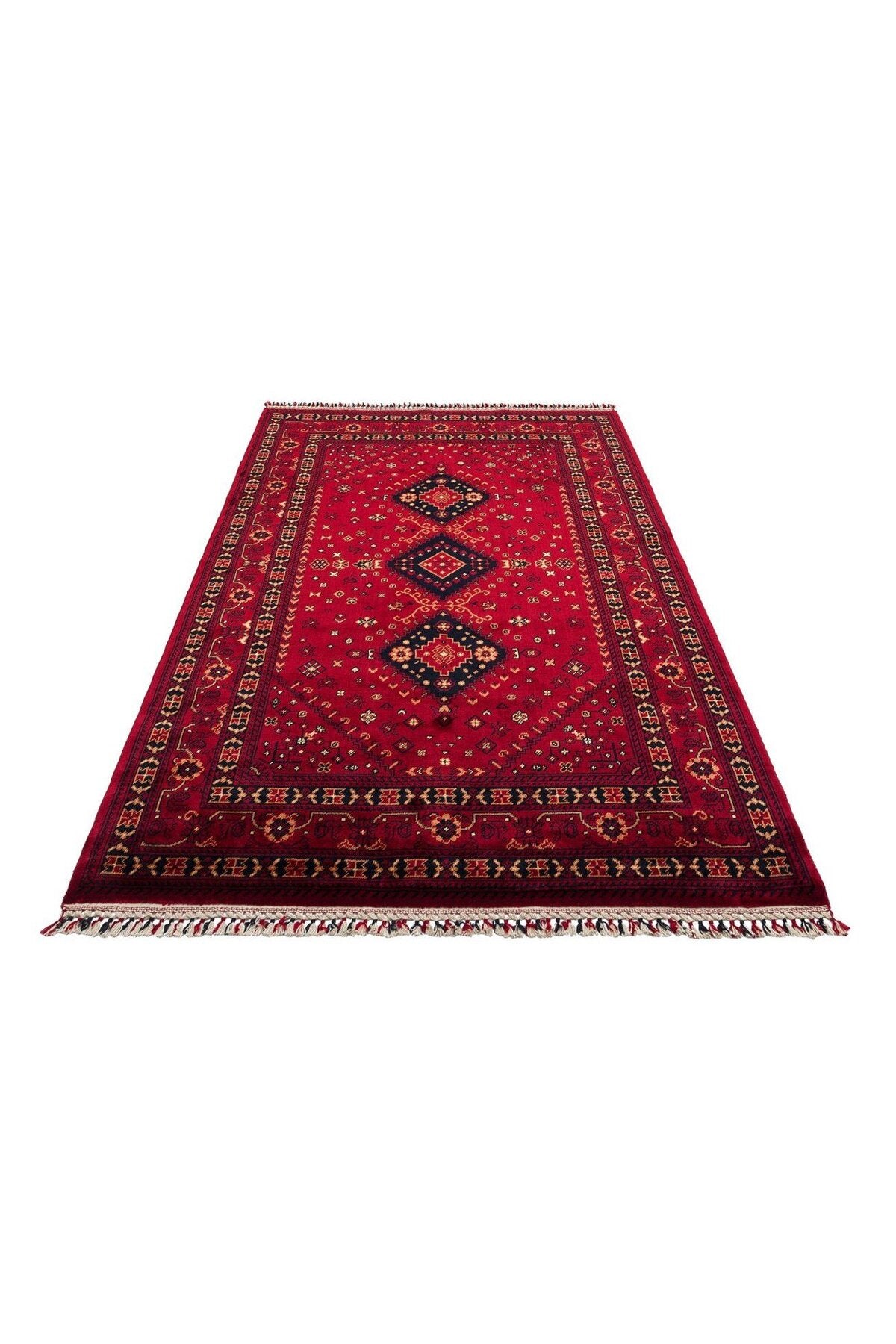 Eko Hali NOSTALGIA 961 RED Afghan / Yagcibedir Patterned Tencel Usak Carpet, Handcrafted on Special Looms. - MALLTURK