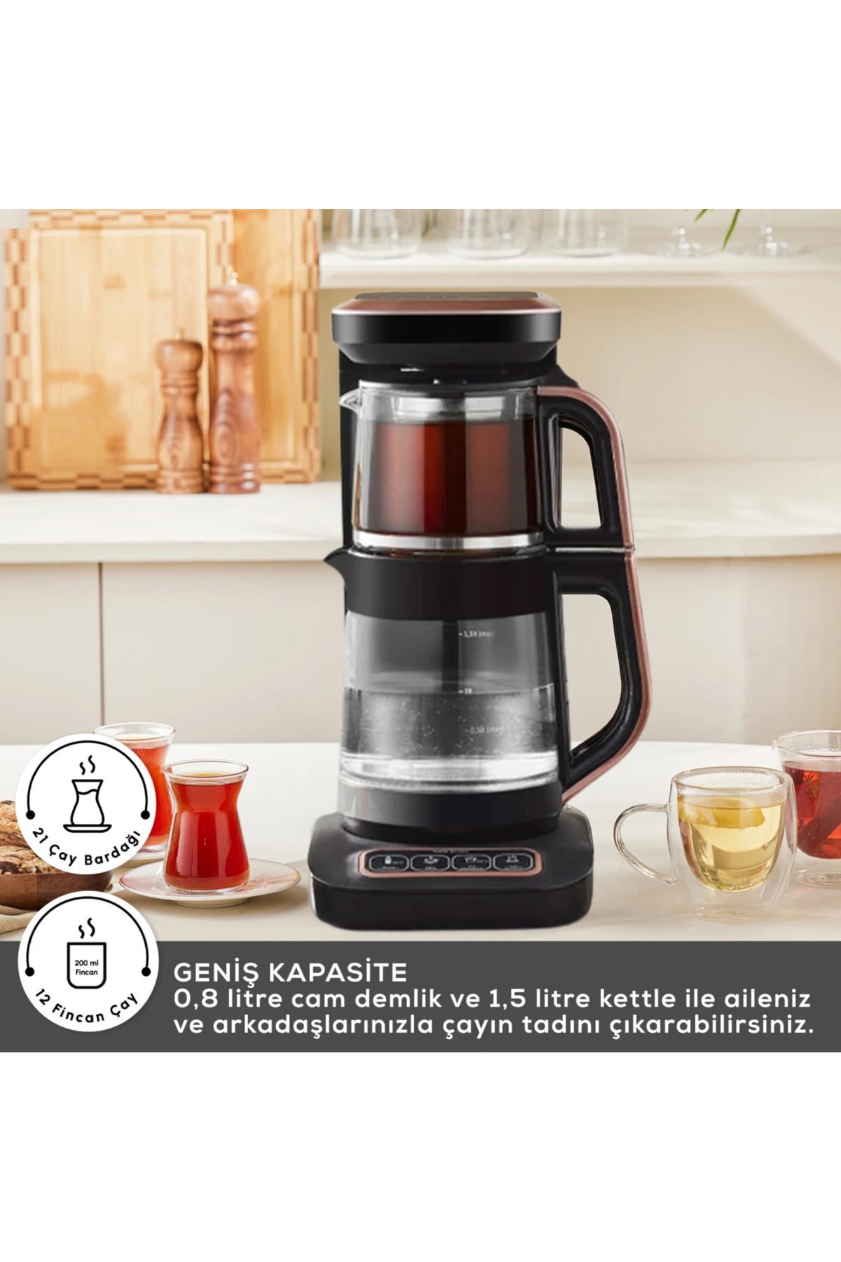 Karaca 4-in-1 Wifi Remote Controlled Talking Pro Glass Tea Maker, Filter Coffee Maker, Baby Bottle Water Maker - MALLTURK