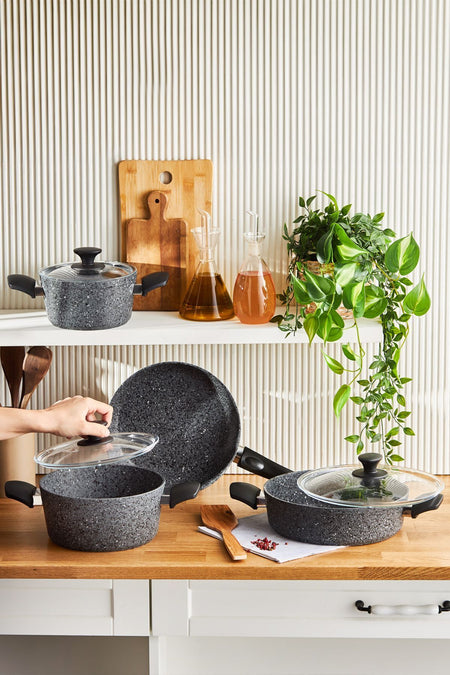 Karaca Biogranit Grey Rock 7 Piece Cookware Set - MALLTURK