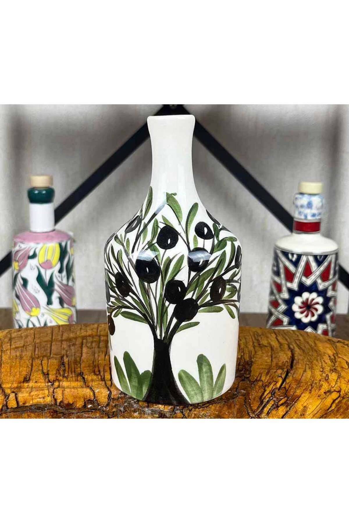 Cini Evi Olive Tree Patterned Handmade Olive Oil Bottle 410 ml - MALLTURK