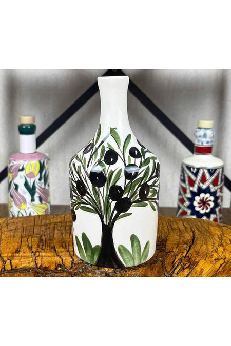 Cini Evi Olive Tree Patterned Handmade Olive Oil Bottle 410 ml - MALLTURK