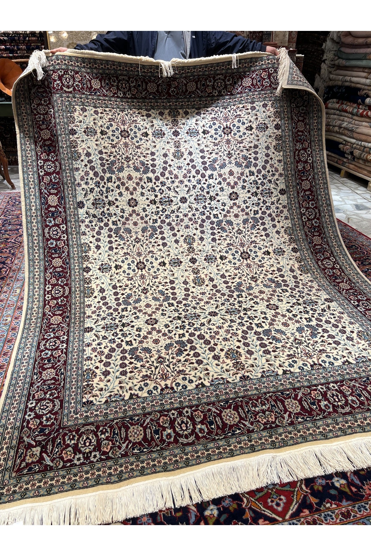 RD RAMAZAN DAG Hand Rug Art Hand-Woven Hereke Rug Seven Mountains Flower Design Size 252x194 - MALLTURK