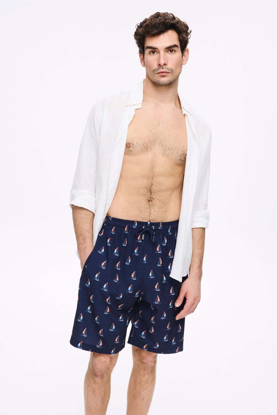 Hasema Anchor Pattern Navy Blue Men's Short Pool and Beach Shorts 5045