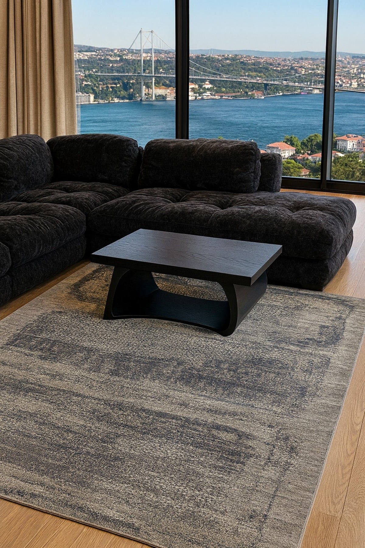 Kalesta Rug Exotic Black, %100 Hand-Woven, Wool, Viscose with Produced Self-Patterned Pattern Living Room Rug - MALLTURK
