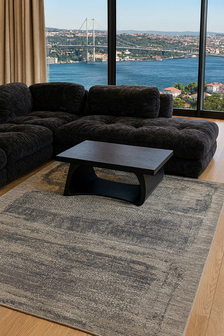 Kalesta Rug Exotic Black, %100 Hand-Woven, Wool, Viscose with Produced Self-Patterned Pattern Living Room Rug - MALLTURK