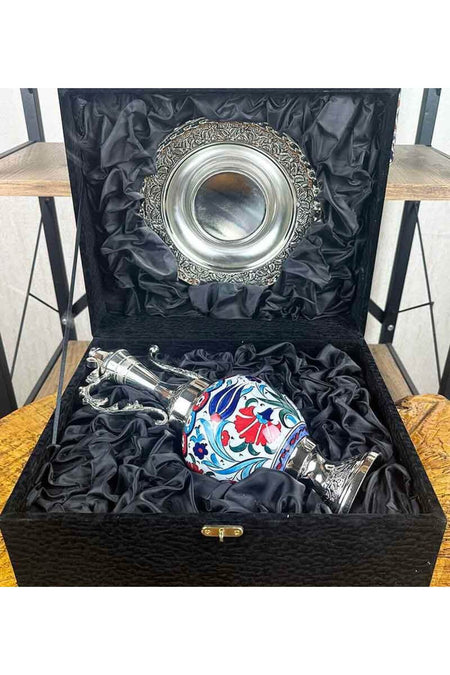 Cini Evi Thank You and Presentation Gift Silver-Plated Iznik Tile Ewer Set - MALLTURK