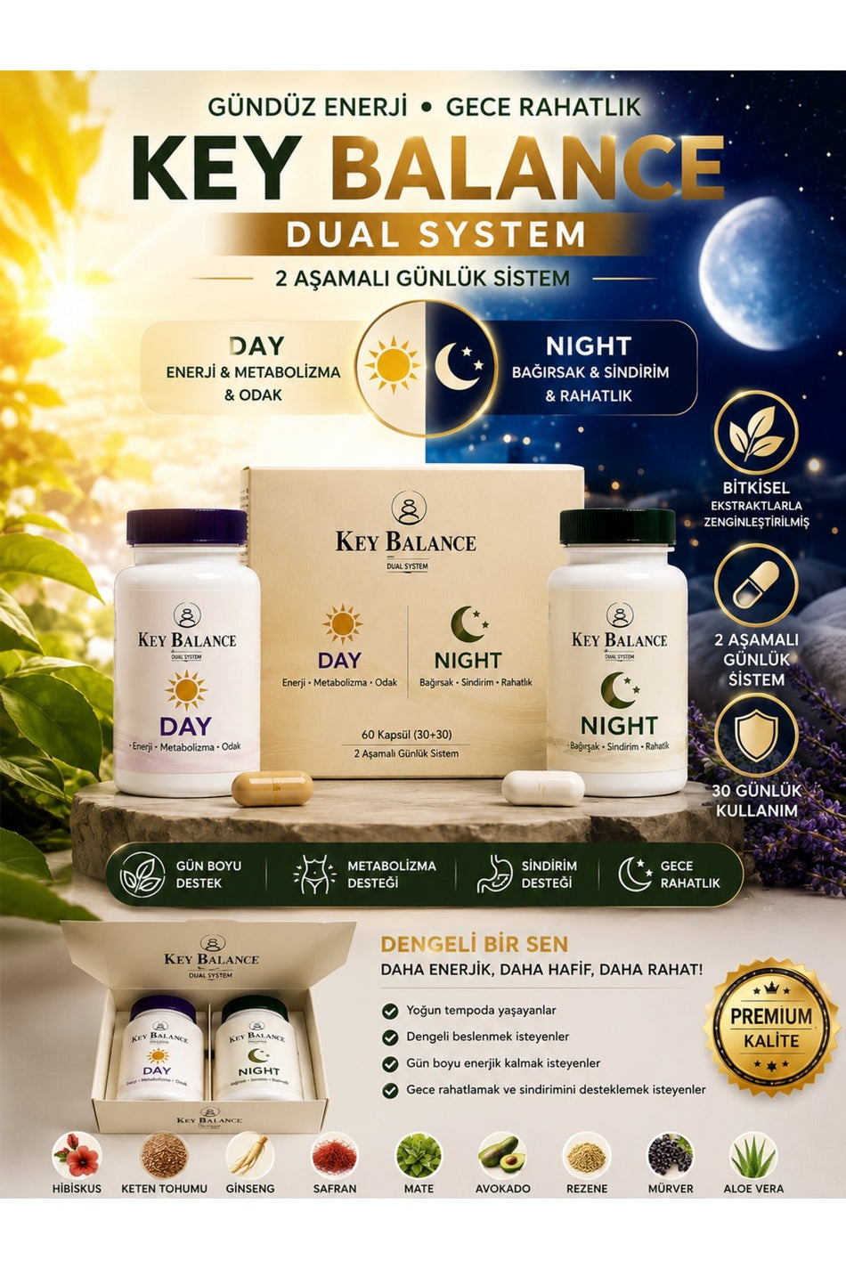 Keybalance Dual System Day&Night Daily Metabolism and Digestion Support 60 Capsules - MALLTURK