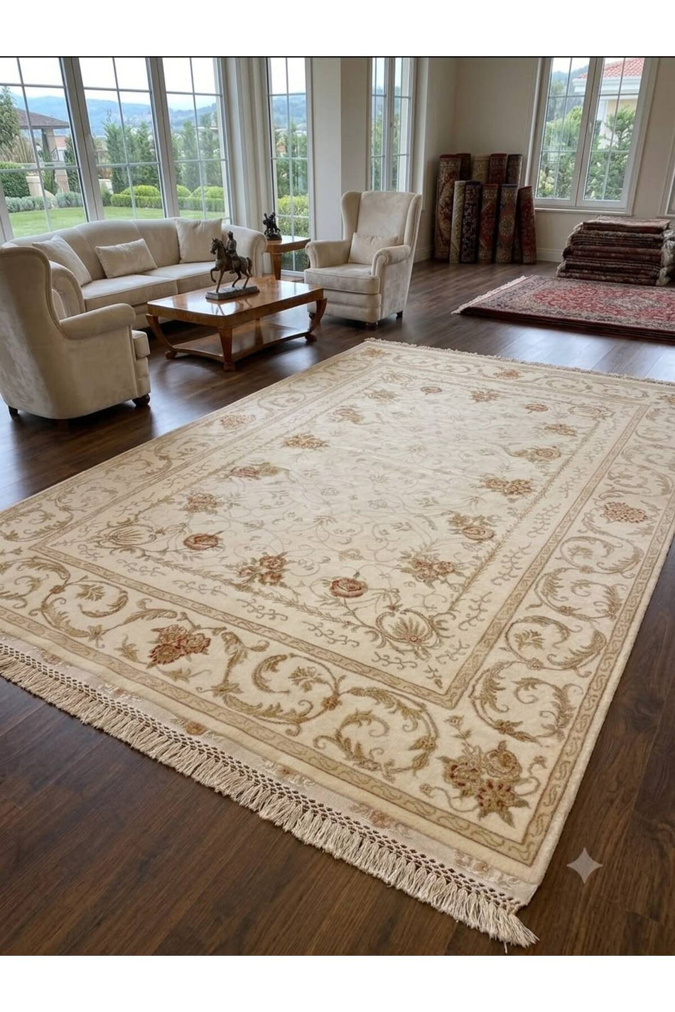 RD RAMAZAN DAG Hand Rug Art Hand-Woven Feshane Rug Silk Fringe with Silk New Zealand Wool Woven Size 260x170