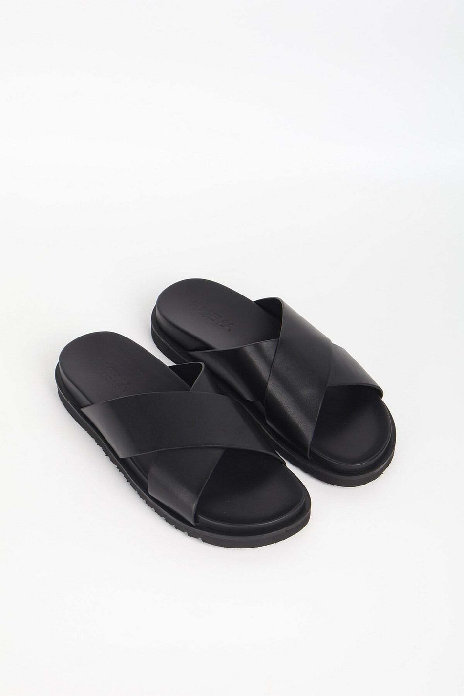 Hasema Cross Strap Black Leather Men's Beach Slippers 2201-06