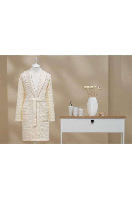 Ozdilek Textured Waffle Shawl Collar Bathrobe - MALLTURK