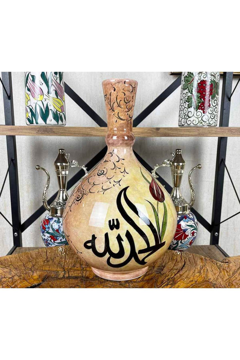 Cini Evi Unity and Tulip – Earth-Toned Iznik Tile Vase - MALLTURK
