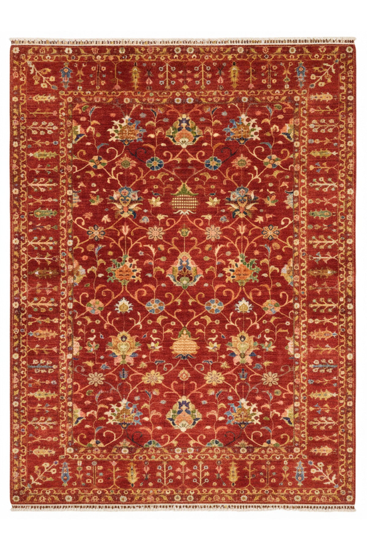 Vog Rug Sultani Handcrafted Red Anatolian Pattern Pattern Fringed Modern and Traditional Living Room Rug