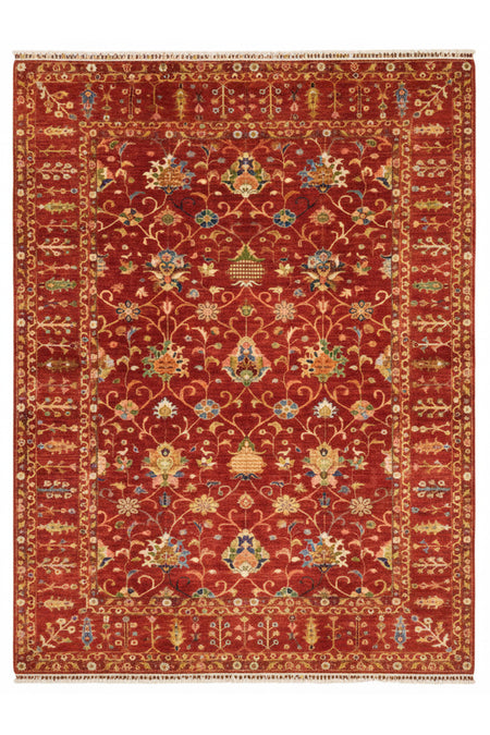 Vog Rug Sultani Handcrafted Red Anatolian Pattern Pattern Fringed Modern and Traditional Living Room Rug