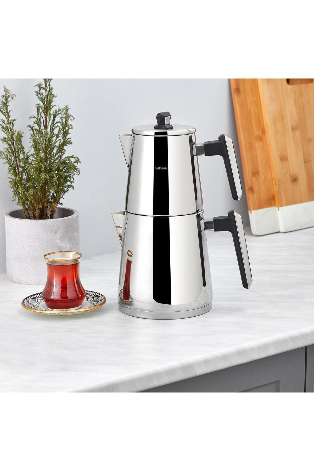 Karaca Powersteel Pro 316+ Space Maxi Stainless Steel induction Base Teapot Set - MALLTURK