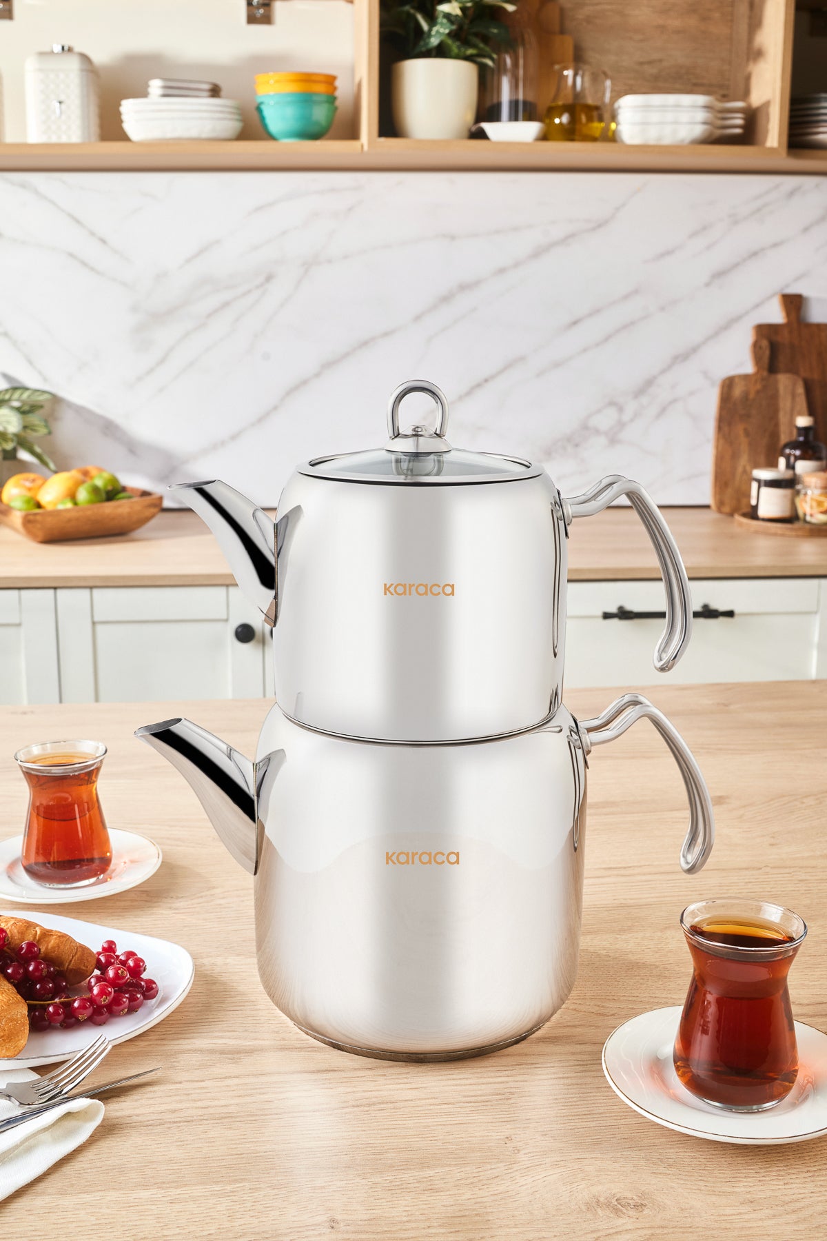 Karaca Hane Maxi Size Stainless Steel induction Compatible Teapot Set XXL - MALLTURK