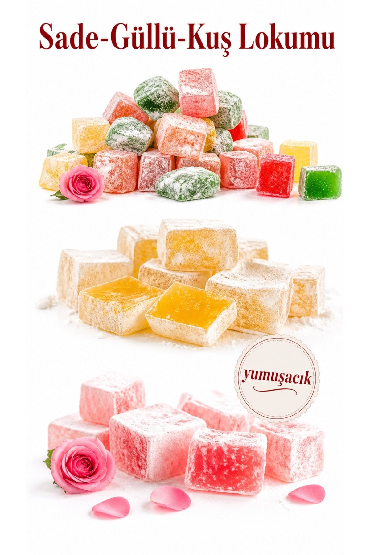 Sener 3 kg Plain Rose Flavored kus Assorted Turkish Delight - MALLTURK