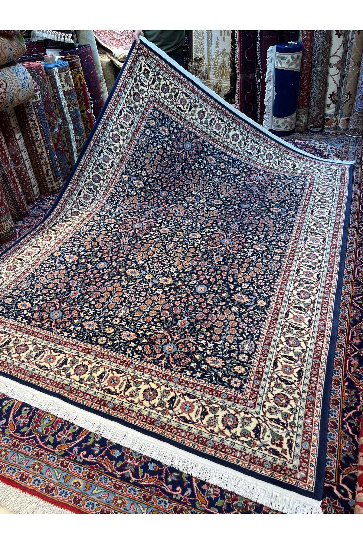 RD RAMAZAN DAG Hand Rug Art Hand-Woven Sumerbank Hereke Rug Signed Seven Mountains Flower Premium Quality Size 265x203 - MALLTURK