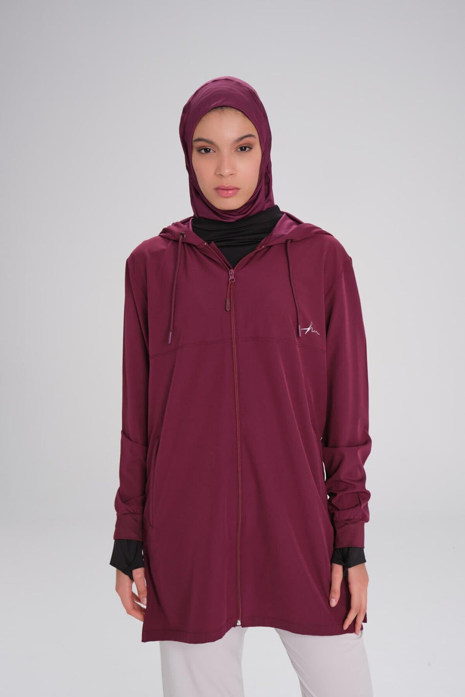 Hasema Active Long-Sleeve Hooded Zip-Up Purple Hijab Training Top ACT-10
