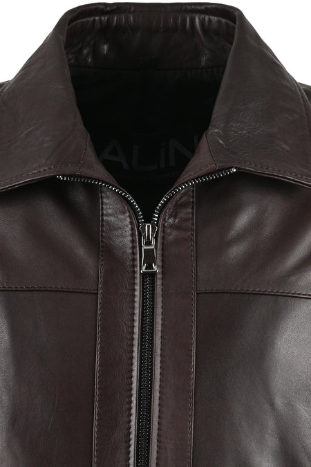 ALIN Leo Men's Genuine Leather Casual Jacket Brown - MALLTURK
