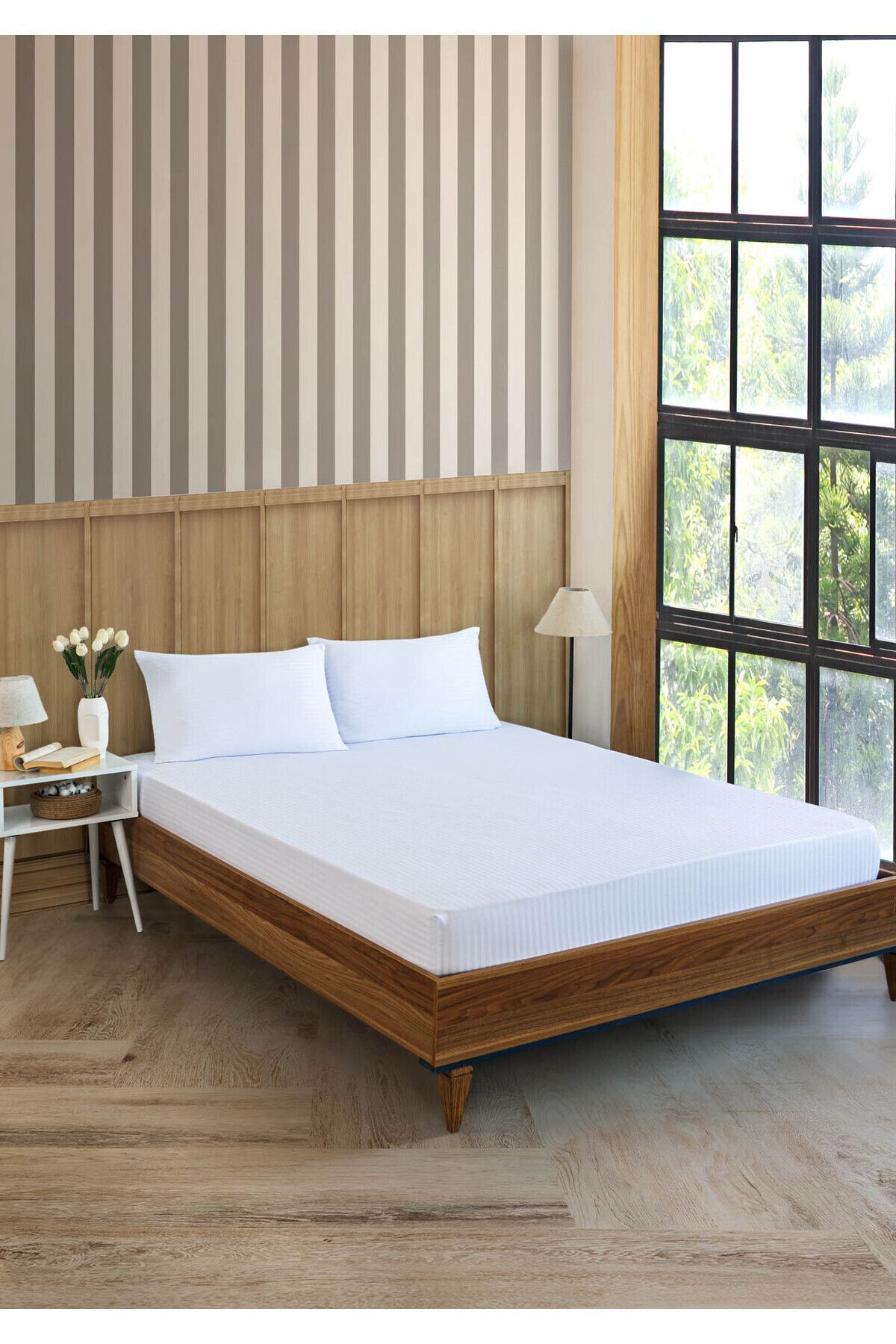 VAVEY Cizgili Cotton Fitted Mattress Protector - MALLTURK