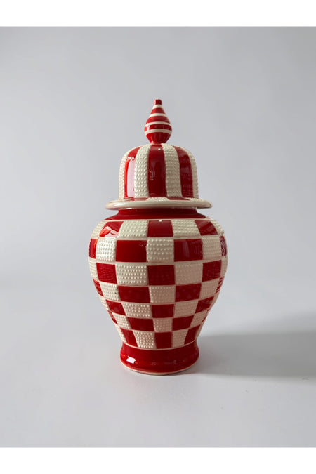 YOOS Handmade Wheelwork 25cm Kutahya Ceramic Checkered Shah Cube Ceramic Vase Red - MALLTURK
