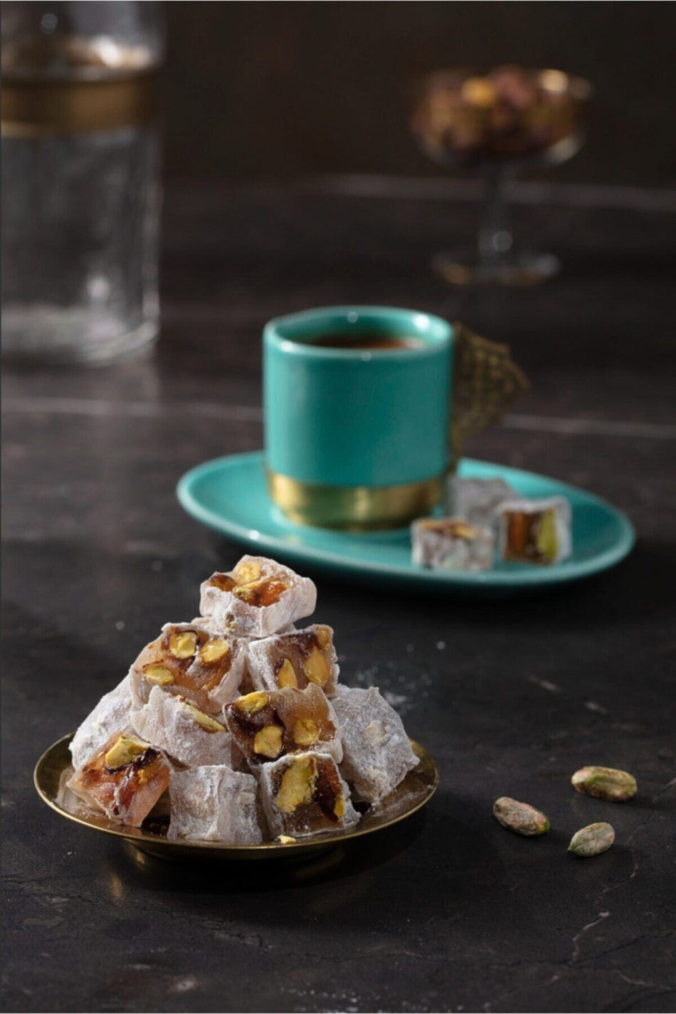 MESHUR safranbolu lokumcusu delux Double Roasted Pistachio Turkish Delight 500 g - MALLTURK