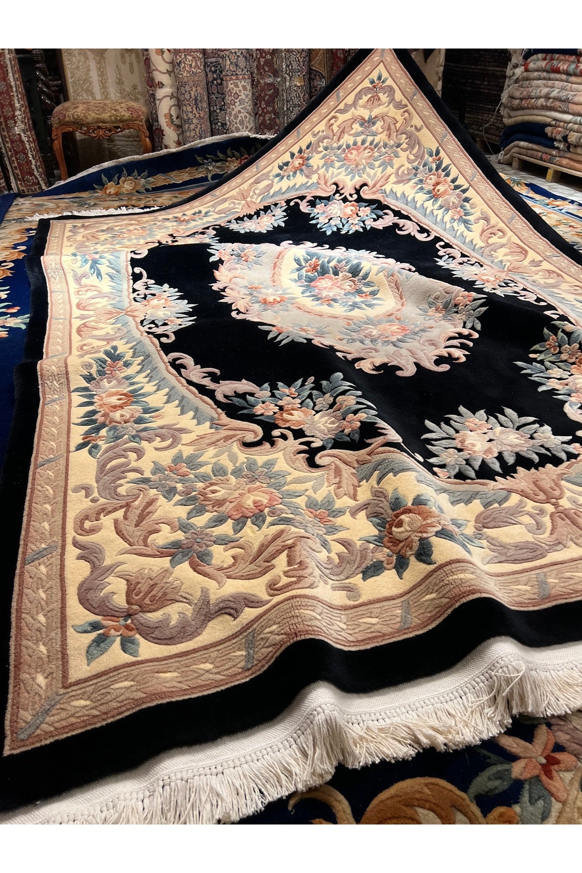 RD RAMAZAN DAG Hand Rug Art Hand-Woven Embossed Chinese Rug Premium Quality Black Color Size 310x210 - MALLTURK