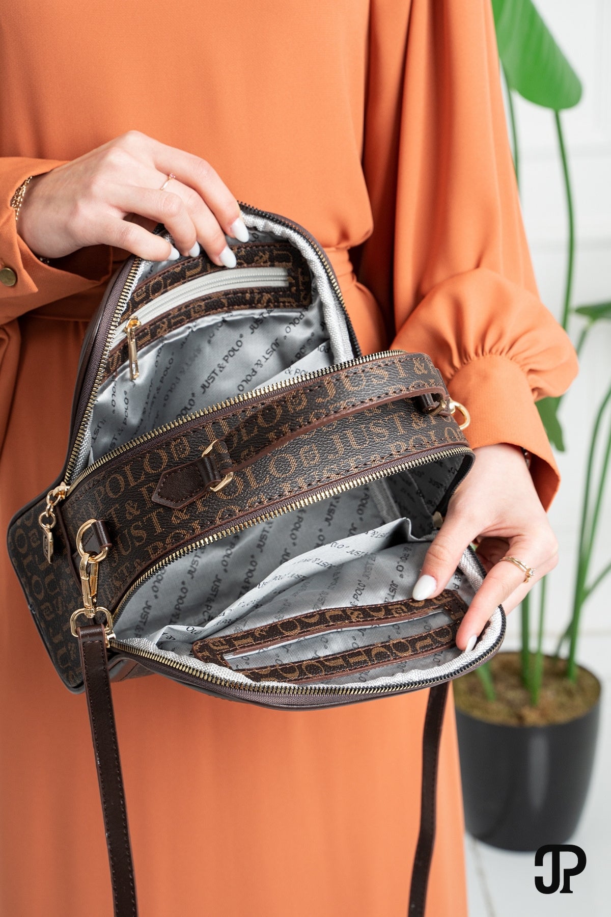 Just Polo Original Women's New Season Luxury Soft Leather Adjustable Crossbody Stylish Hand and Shoulder Bag Brown - MALLTURK
