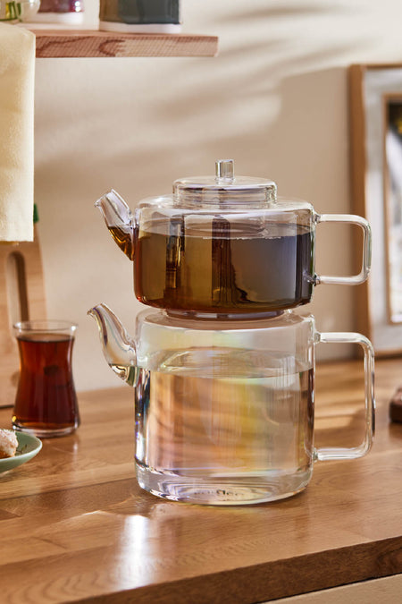 Karaca Flat Borosilicate Glass Midi Teapot Luster - MALLTURK