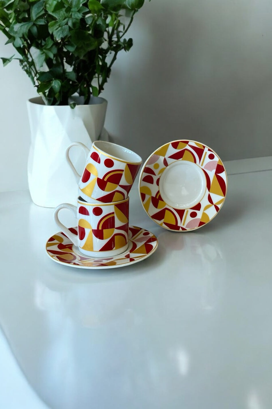 Eporselen Festival Multicolored 2-Person 4-Piece Porcelain Coffee Cup Set - MALLTURK