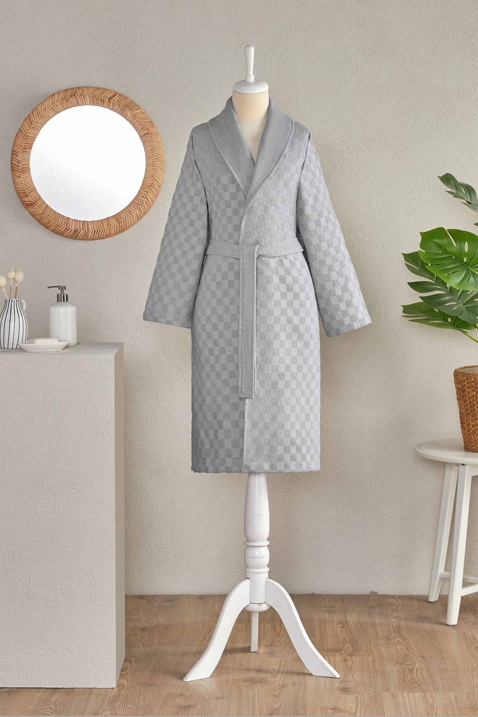 Ozdilek Floretta Checks Shawl Collar Bathrobe - MALLTURK